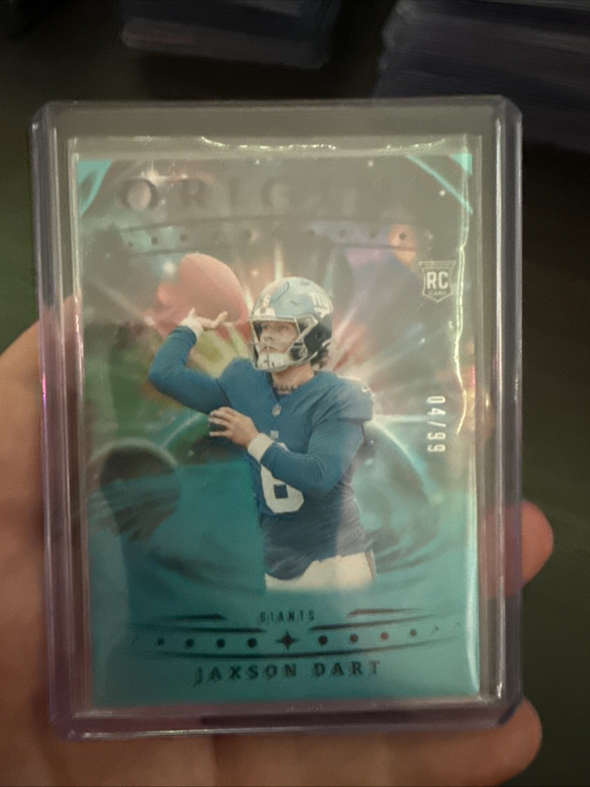 2025 Panini Origins - Rookies Jaxson Dart, Jaxson Dart #145 Blue 4 /99 Giants