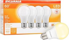 Sylvania 4-Pack LED Light Bulbs, 60W Equivalent, 800 Lumens, Soft White A19