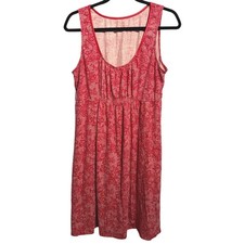 Lace Print Red Floral Dress Knee Length Romantic Scoop Neck Sleeveless Flowers L