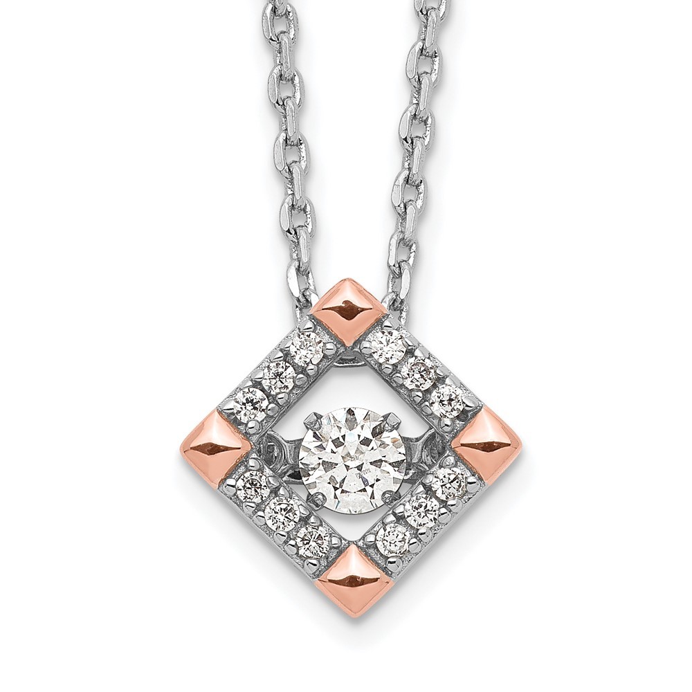 Sterling Silver Rose-tone Moving Cubic Zirconia Necklace 18