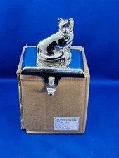 The Company Store Chrome Silver Metal Sitting Cat Sculpted Xmas Stocking Holder