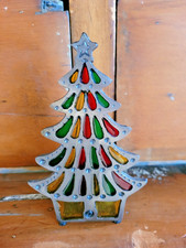 VTG STAINED GLASS Christmas Tree Candle Holder Cast Iron VotiveTea Light 7.25  