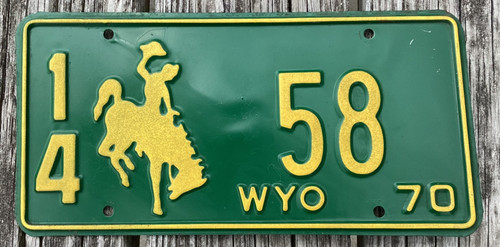 1970 WYOMING LICENSE PLATE ORIGINAL LOW NUMBER 58