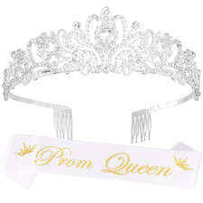 Prom Queen Sash Headbands for Women Tiara  Crown Silver Girls Cosplay Halloween
