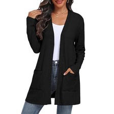 Women's Sweater Cardigan Open Front Lightweight Cardigan Long Large 01 Black
