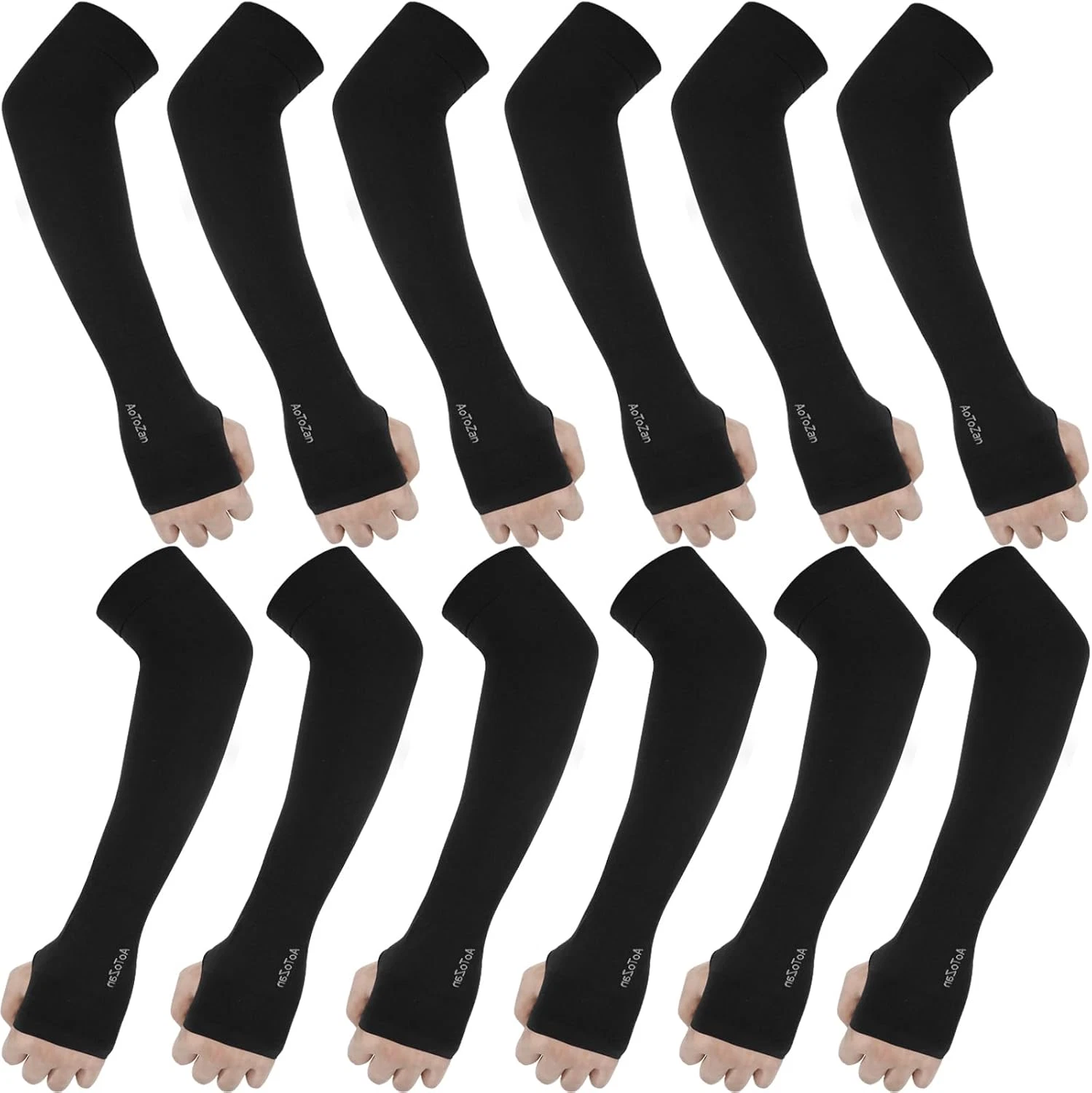 6 Pairs Black Arm Sleeves for Men Women UPF50+ UV Protection Cooling Sun Sleeves