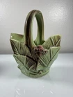 Vintage McCoy Pottery Basket Vase Planter Leaves and Berries Green 1940s Art