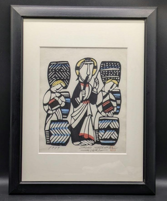 セール中 SADAO WATANABE COLLECTION 1978-1993 Sadao Watanabe Woodblock 1979 The First Miracle Signed Framed