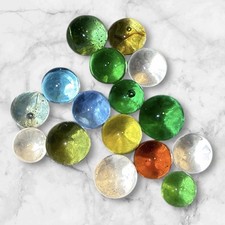 16 Vintage Glass Marbles Lot Transparent Green Blue Amber Clear Mixed Colors