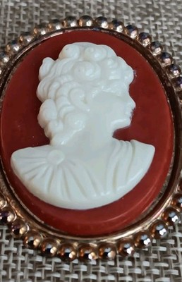Cameo brooch ivory-tone Roman Era Revival  silhouette on Faux Carnelian Back