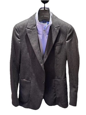 Z Zegna 40R Mens Sportcoat Blazer Jacket Charcoal Wool With Plaid Accents New