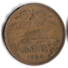 1954 Mexico 20 Centavos World Coin - KM# 439 (c)