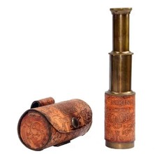 Brass Brow Antique Telescope Nautical Pirate Spyglass Scope 6'' Leather Case