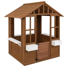 Outdoor Playhouse Wood Adventures Cottage w/ Serving Stations & Door Natural