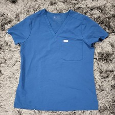 Figs Technical Collection Scrub Top Womens Small Blue V Neck Short Sleeve Flaw