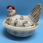 Vintage Westmoreland Charleton Hen On Nest Milk Glass Hand Painted Roses CHIPPED