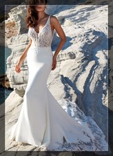 Crepe Fit Flare Mermaid Lace Wedding Dress Wedding Dress Beading