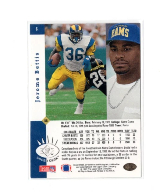 UD SP Premier Prospects Jerome Bettis 1993 #6 Foto 2 de 2