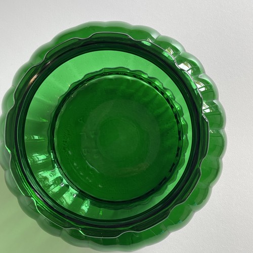 Vintage ALR Co. Emerald Green Glass Vase Planter Bowl Scalloped & Ribbed R-19 - Foto 4 di 12