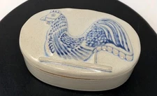 Vintage Prestige Place Rooster Trinket Box Gray Ceramic Museum American Folk Art