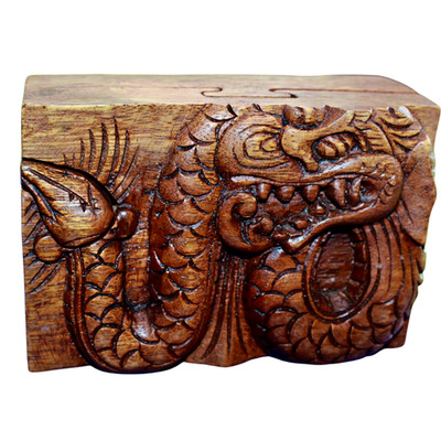 Balinese Dragon Secret puzzle Box Stash Trinket hand carved suar wood Bali Art