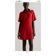 Quince European Linen Short Sleeve Popover Dress Red Medium NWT