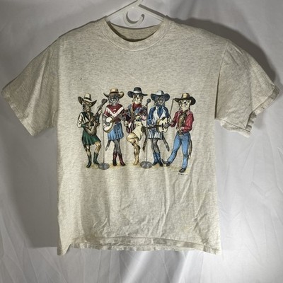 Vintage 90's Cowboy Cats Band Western Shirt Large T-Shirt Loft Oneita Cat