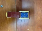 Seiko Slim Quartz Men Blue Dial Burgundy  Leather Dress Vintage Style Watch