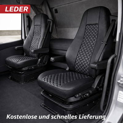 Sitzbezüge 1+1 Passend Für Volvo FH4 FH5 Euro 6 Sitzauflagen Schwarz LEDER