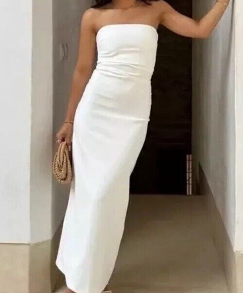 NWT ZARA WOMAN'S MIDI DRESS OYSTER WHITE SIZE M 2698/707