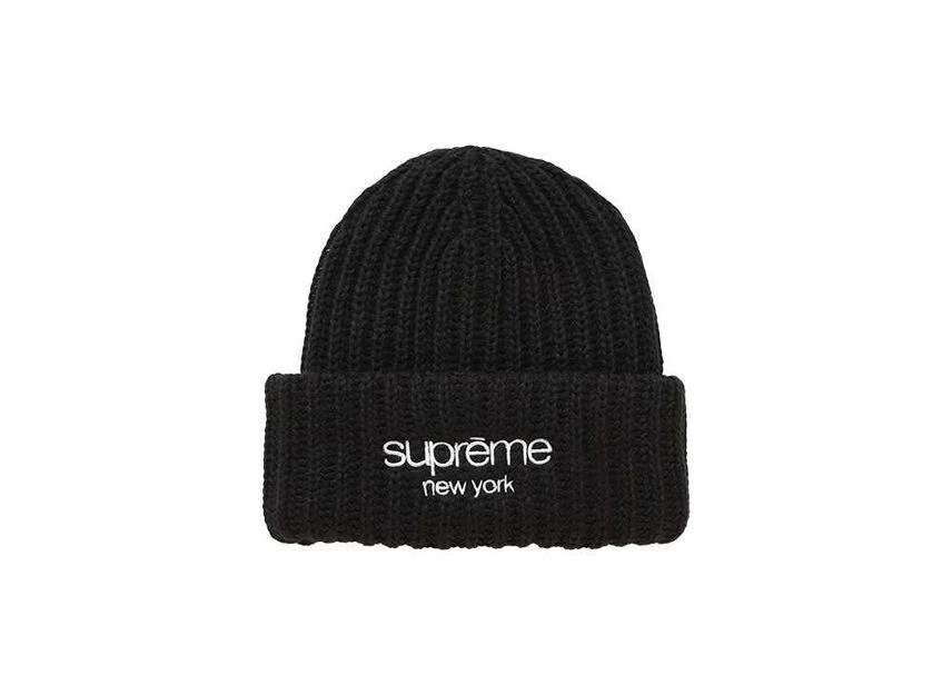 Bonnet côtelé épais logo Supreme Classic noir