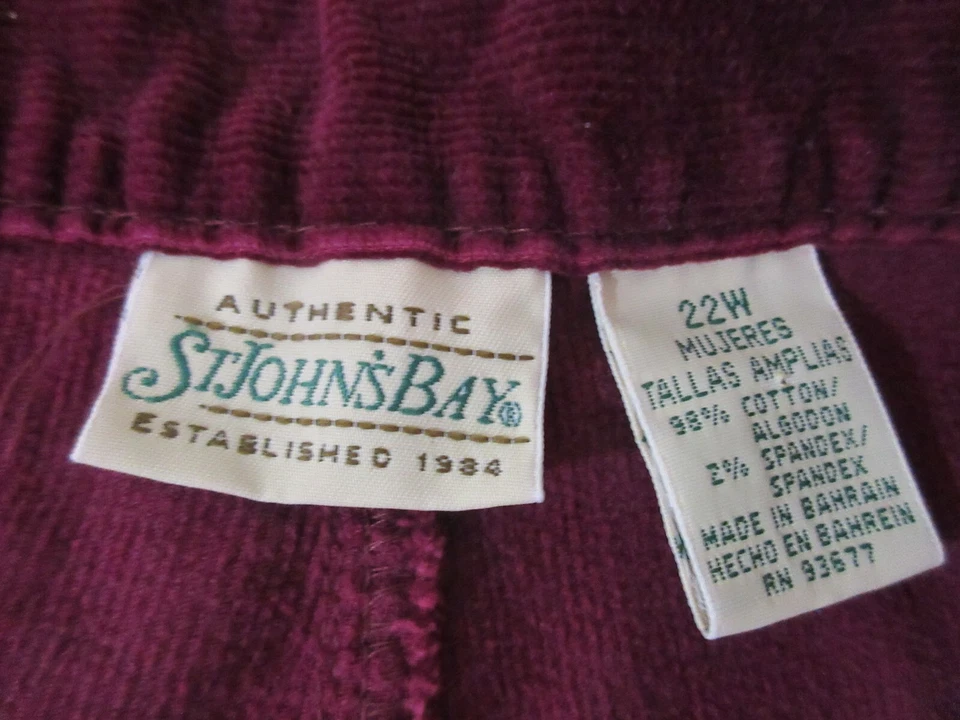 Sz 22W St John's Bay Womens Maroon Stretch Corduroy Pants Jeans 40X29 EXCELLENT - Image 4 of 4