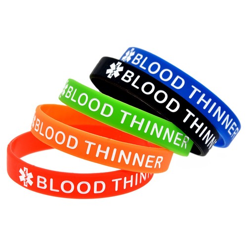 (X1) BLOOD THINNER Silicone Medical Awareness Wristbands Bleeding Risk