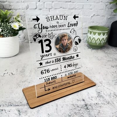 13th Birthday Gift Years Breakdown Round Photo Personalised Gift Acrylic Plaque - Image 1 of 4