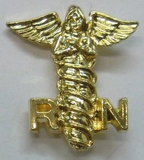 Nurse RN Script With Caducius Lapel Pin, Gold plate Made in USA by OSC NEW