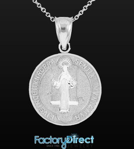 Sterling Silver St. Benedict Coin Charm Pendant Necklace (Large)