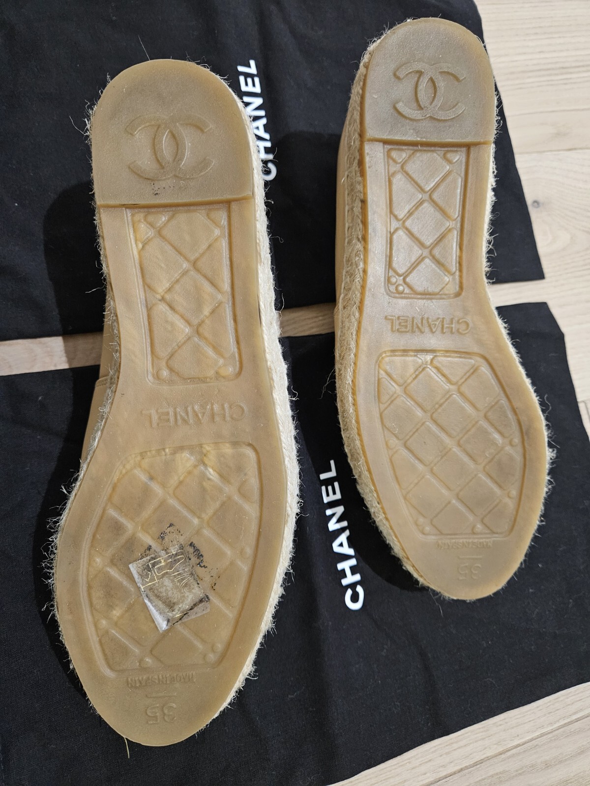 Chanel Espadrilles Beige & Black Lambskin Leather Size 35 image 6