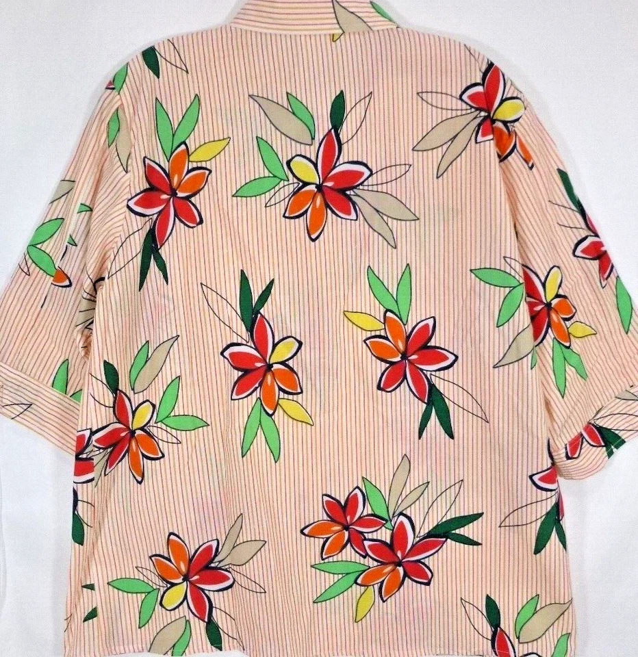Haband-Camisa hawaiana para mujer-grande-floral melocotón-casual con botones-manga 3/4 Foto 3 de 4