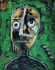 A.Z. Davis Painting Abstract Modern Pop Street Outsider Brut Art Man 20" x 16"