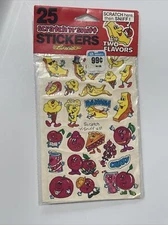 Vintage 80s Scratch n Sniff Stickers Cherry Banana Fruit Food Smiley Anamorphic 