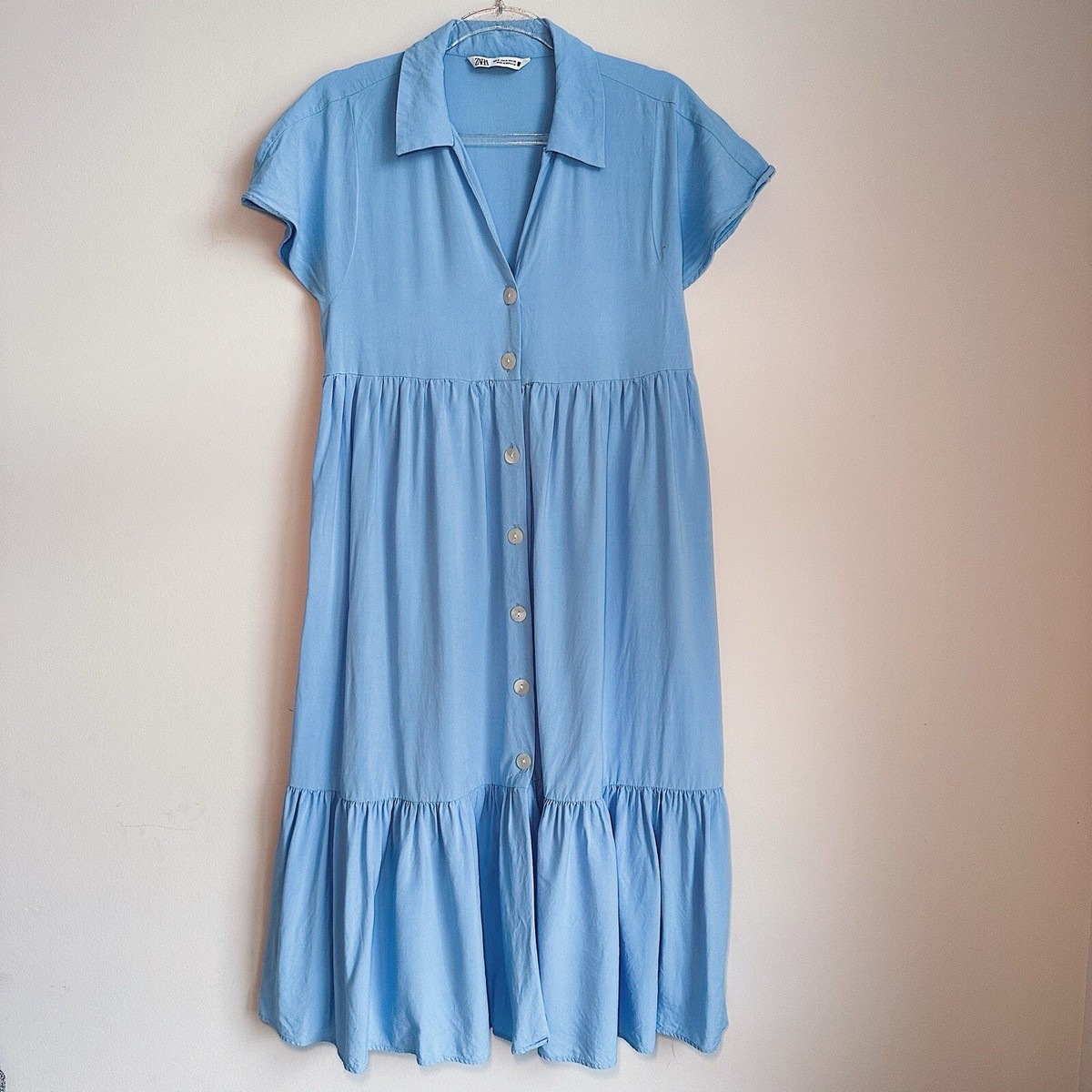Zara Blue Viscose/Linen Blend Tiered Midi Dress. Size M | eBay Zara Blue Viscose/Linen Blend Tiered Midi Dress. Size M | eBay