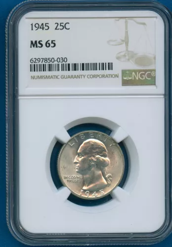 1945 P NGC MS65 Washington Silver Quarter 25c US Mint Coin 1945-P MS-65