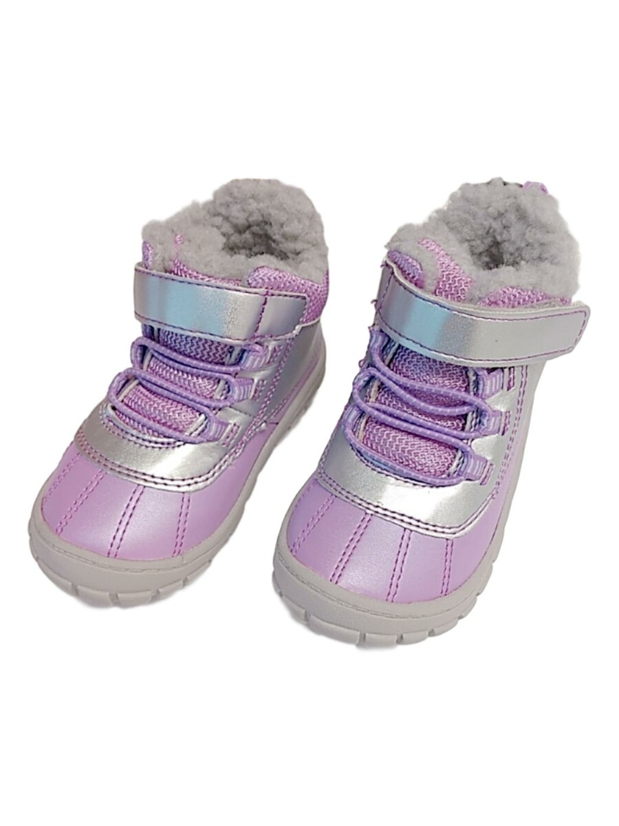Toddler Girls Gray Purple Faux Fur Trimmed Boots Baby Shoes