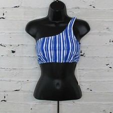 Minkpink Womens Small 4/6 Electrify One Shoulder Striped Bikini Top Blue White