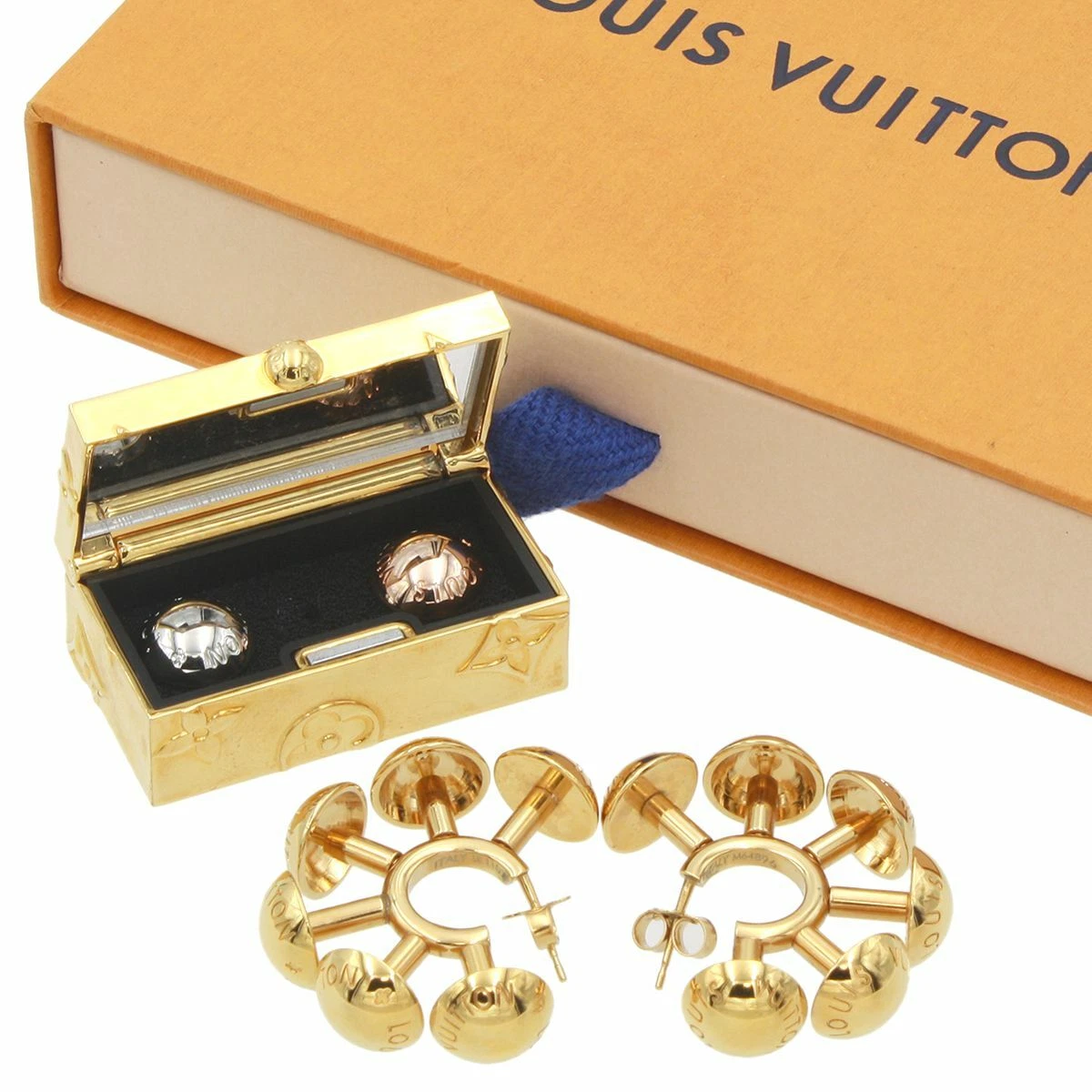 Louis Vuitton Gold-tone Hoop Studded Pierced Earrings M64896 Women