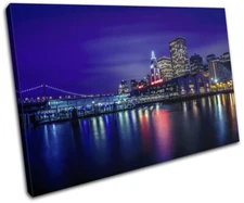 San Francisco Skyline Night City SINGLE CANVAS WALL ART Picture Print