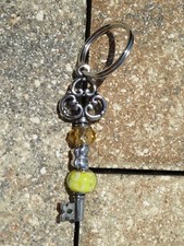 Handmade Keychain Key Yellow Amber Glass Beads Butterfly Silver Plated Bead