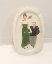 Vintage Naughty Risque Ashtray "Oh" Dirty Old Man & Young Lady Green dress AS IS