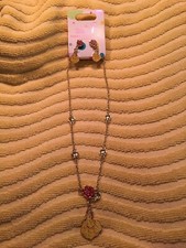 Disney's " Belle " Necklace Pierced Post Earrings Set - NEW ON CARD