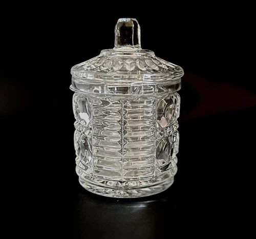 Vintage 1974 Federal Glass Windsor Clear Jam Jar or Sugar With Notched Lid
